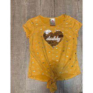 Jenna & Jessie Girls Top Size 8 Gold Heart Sequin Flip Tie-Front Shirt